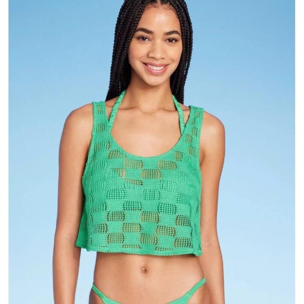 WILD FABLE Choose Sz Green Swimsuit Cover Up Cropped Shirt NEW NWT